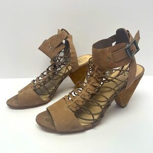 Vince Camuto Evel Sandal Caged Brown Buckle Open Toe Heels Women’s Size 10